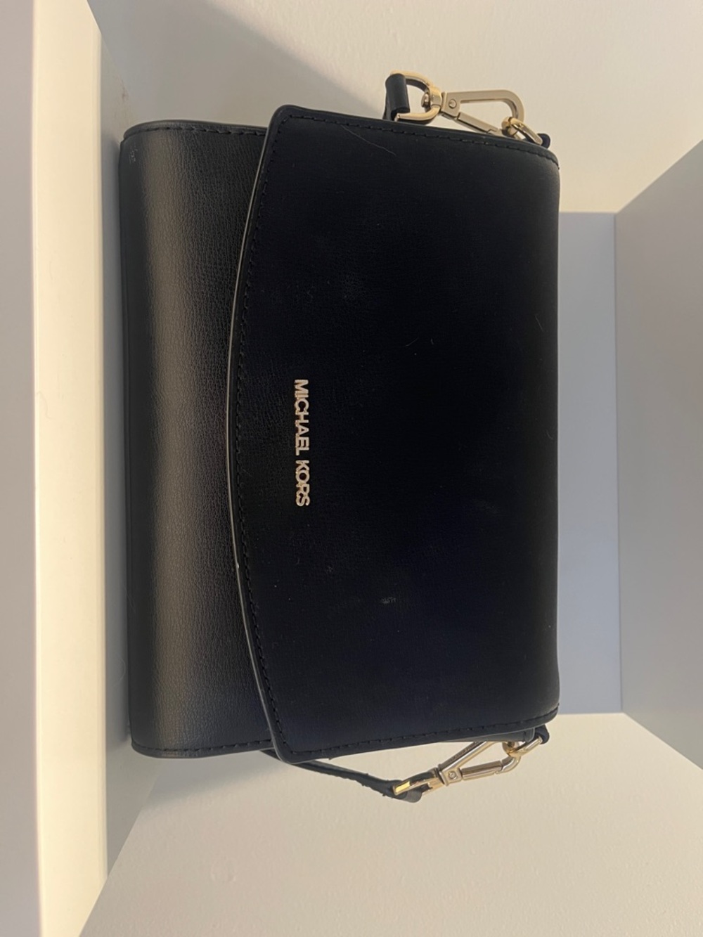 Michael Kors Black Leather Crossbody with Gold Hardware